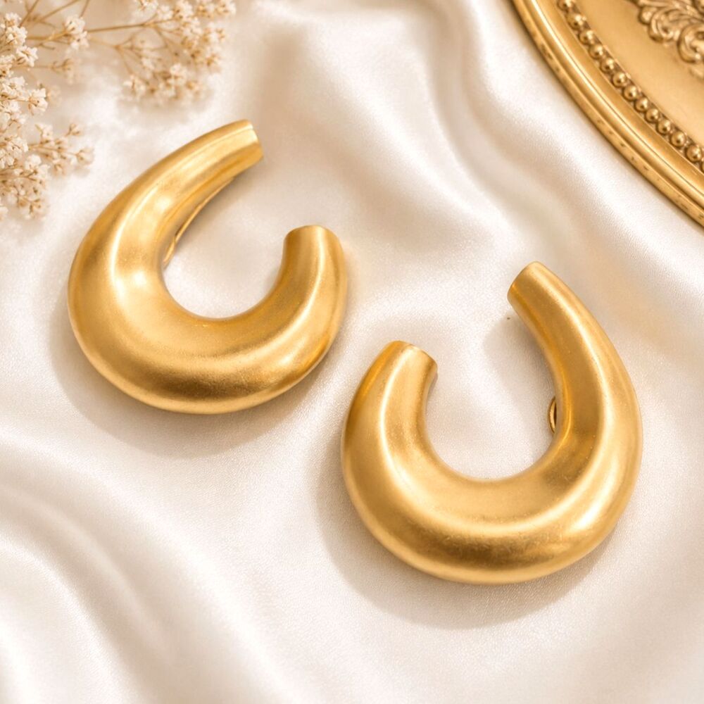 Vintage Matte Gold Tone Oversized Swirl Clip On Statement Earrings